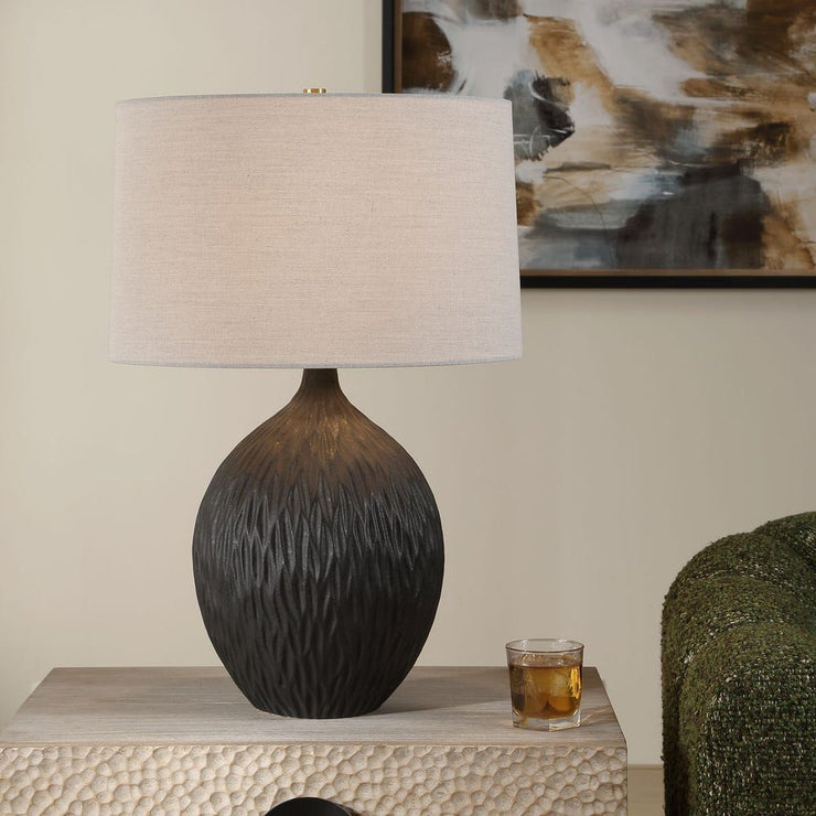 Uttermost Levee Textured Satin Black Glaze Table Lamp