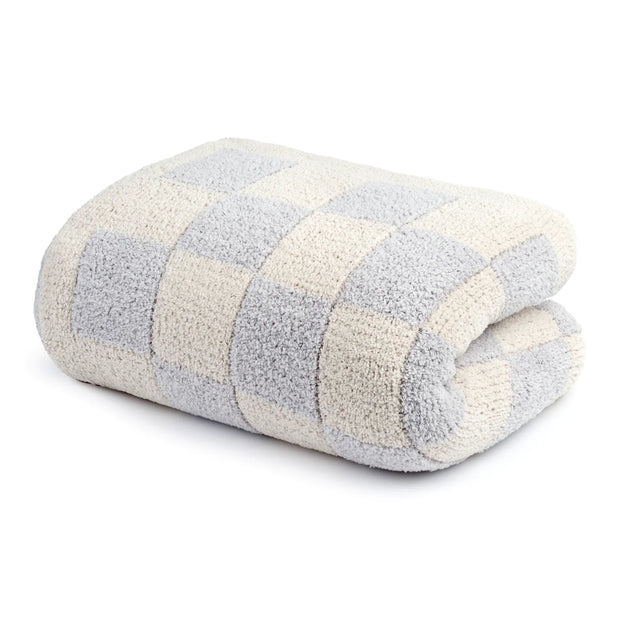 Kashwere  Blankets Ultra Soft Check Cozy Throws Available In Teddy/Crème, Creme/Linen, Soapstone/Linen, Ice Blue/Creme and Iris/Creme