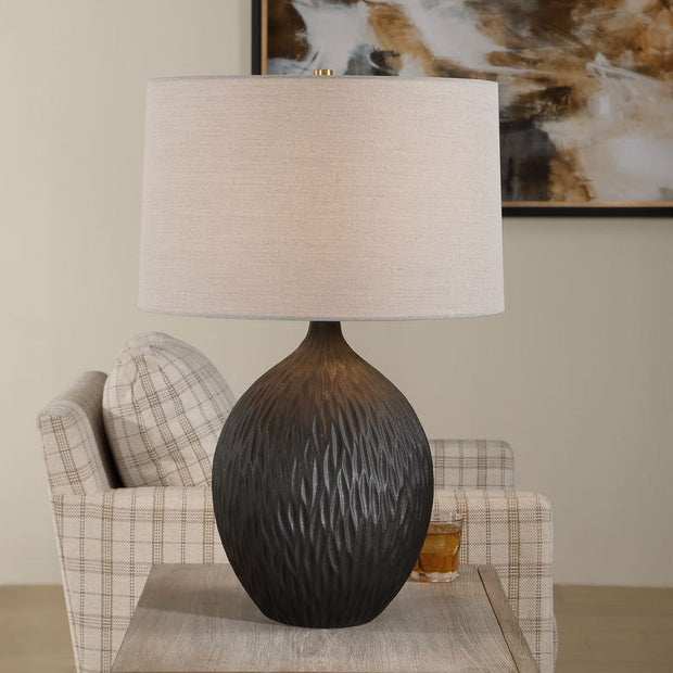 Uttermost Levee Textured Satin Black Glaze Table Lamp
