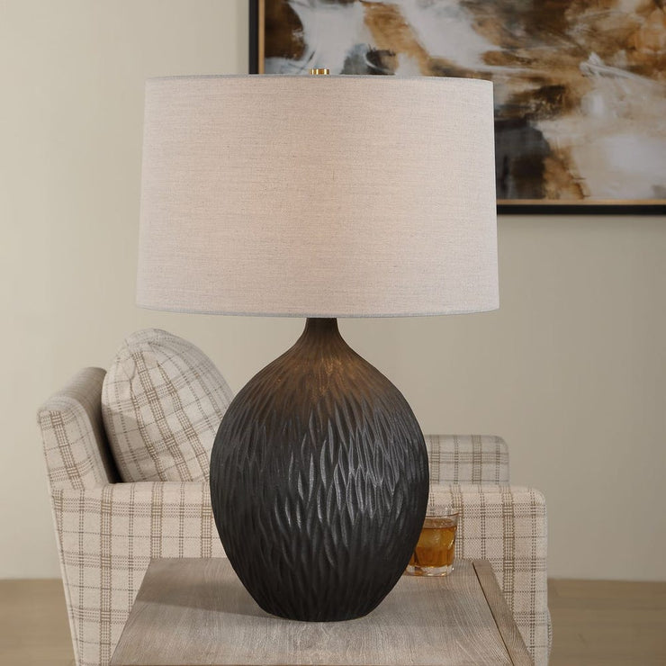 Uttermost Levee Textured Satin Black Glaze Table Lamp