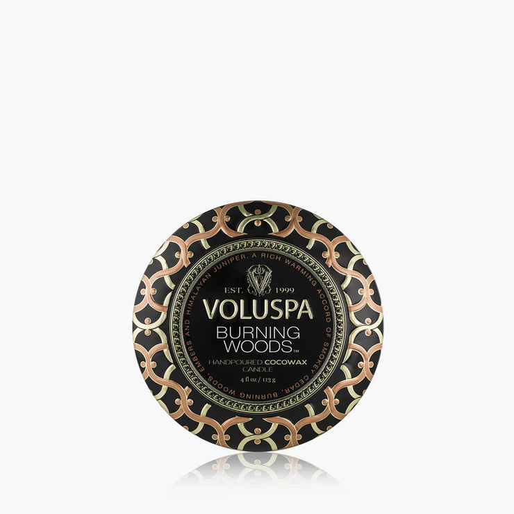 Voluspa Burning Woods Mini Tin Candle ~ 4oz