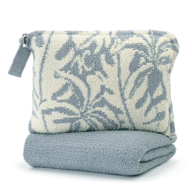 Kashwere Ultra Plush Maliblu and Linen Botanical Travel Blanket With Pouch
