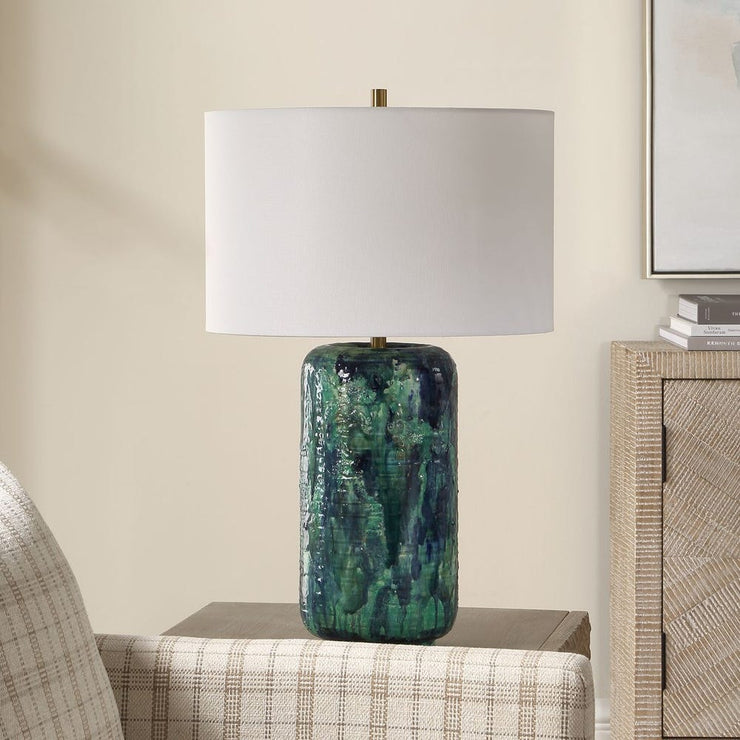 Uttermost Out Of The Blue Table Lamp With Antique Brass Accents