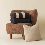 Kashwere Ultra Plush Midnight Grey & Wheat 2 Stripe Throw Blanket