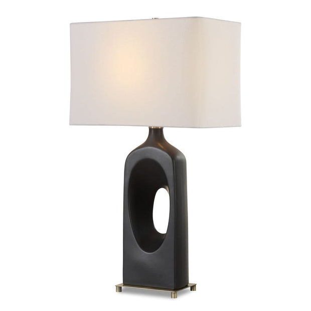 Uttermost Void Matte Black Glazed Table Lamp With Crisp White Linen Shade