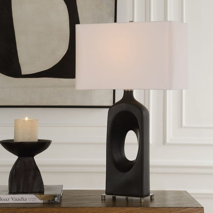Uttermost Void Matte Black Glazed Table Lamp With Crisp White Linen Shade