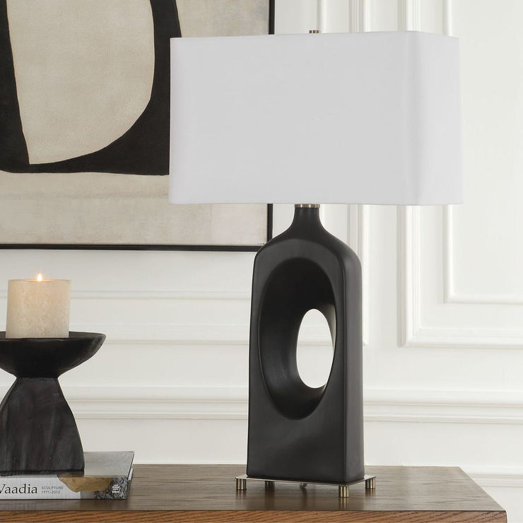 Uttermost Void Matte Black Glazed Table Lamp With Crisp White Linen Shade
