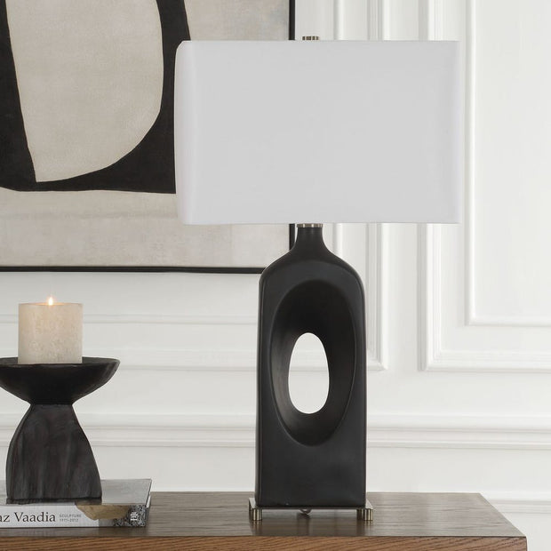 Uttermost Void Matte Black Glazed Table Lamp With Crisp White Linen Shade