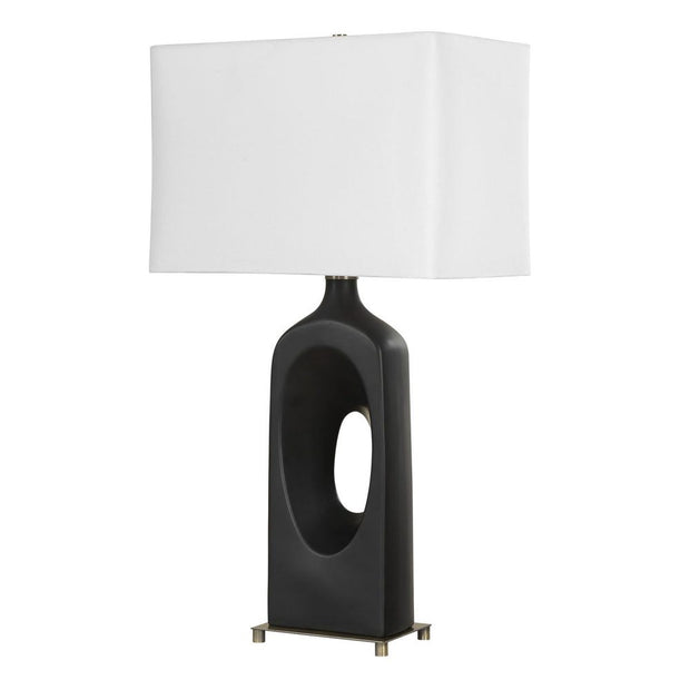 Uttermost Void Matte Black Glazed Table Lamp With Crisp White Linen Shade