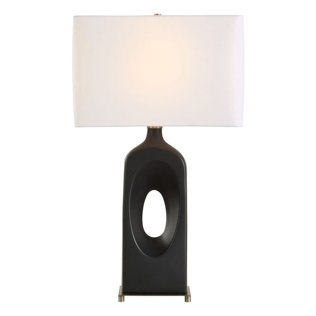 Uttermost Void Matte Black Glazed Table Lamp With Crisp White Linen Shade