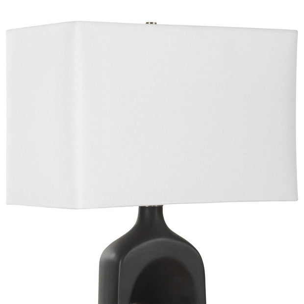 Uttermost Void Matte Black Glazed Table Lamp With Crisp White Linen Shade