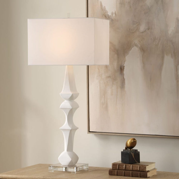Uttermost Mayme Unique Stacked Matte White Sculpture Table Lamp