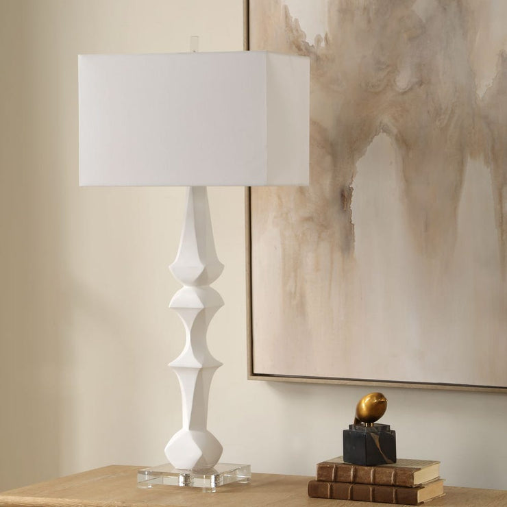 Uttermost Mayme Unique Stacked Matte White Sculpture Table Lamp