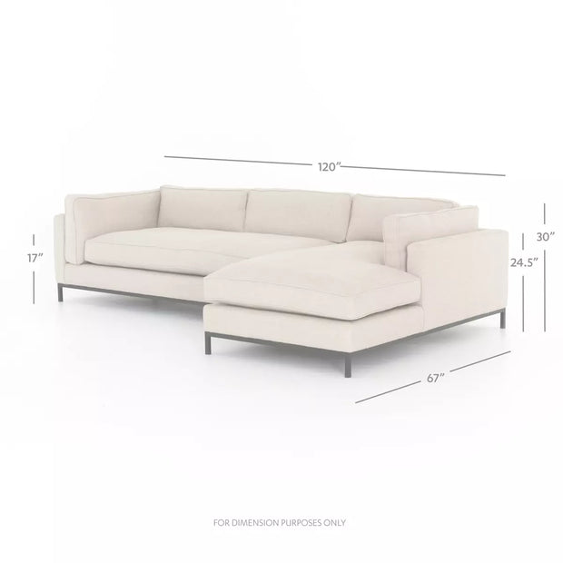 Four Hands Grammercy 2 Piece Right Chaise Sectional 120” ~ Oak Sand Upholstered Fabric