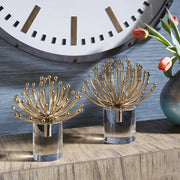 Uttermost Aga Modern Brushed Gold and Crystal Set of 2 Sculptures