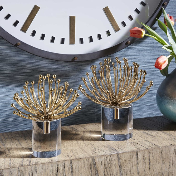 Uttermost Aga Modern Brushed Gold and Crystal Set of 2 Sculptures