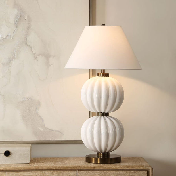 Uttermost Irena Ribbed Glossy White Spheres Table Lamp