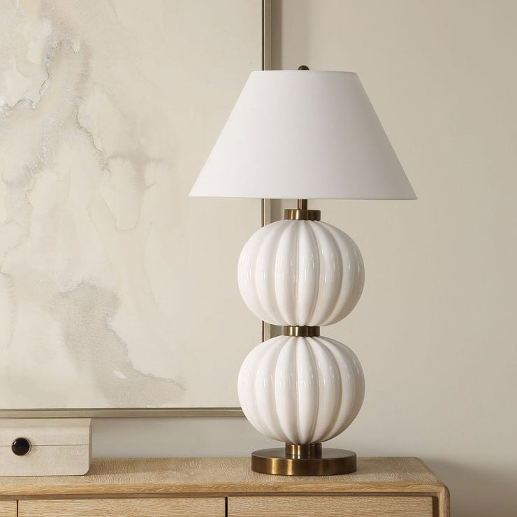 Uttermost Irena Ribbed Glossy White Spheres Table Lamp