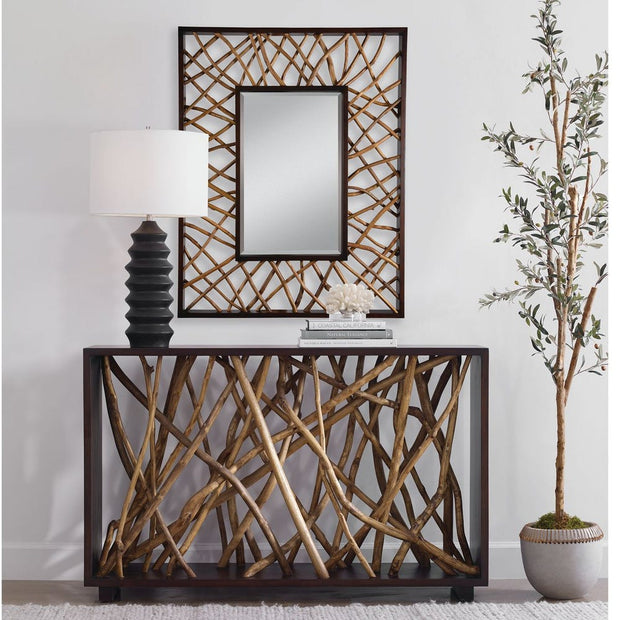 Uttermost Teak Maze Mahogany Rustic Modern Rectangular Mirror