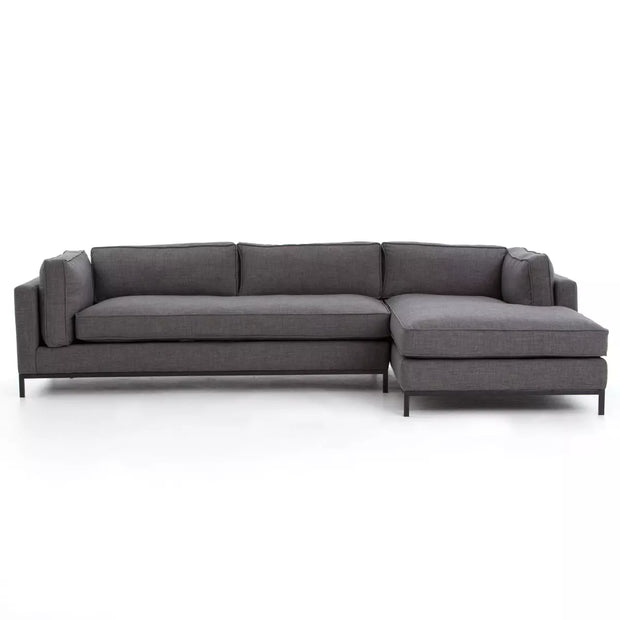 Four Hands Grammercy 2 Piece Right Chaise Sectional 120” ~ Bennett Charcoal Upholstered Fabric