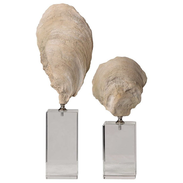 Uttermost Oyster Shell and Crystal Set of 2 Sculptures