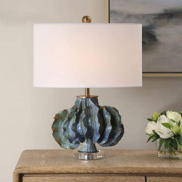 Uttermost Ruffle Up Blue Green And Warm Brown Table Lamp