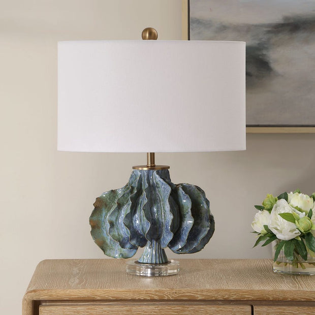 Uttermost Ruffle Up Blue Green And Warm Brown Table Lamp
