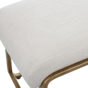Salt & Light Crisp White Fabric With Antiqued Brushed Brass Metal Modern Bench