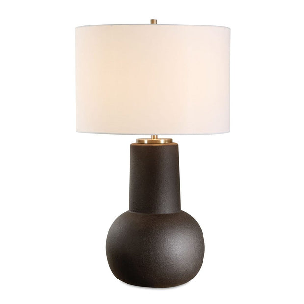 Uttermost Robson Rustic Bronze Glaze Table Lamp With Crisp White Linen Shade