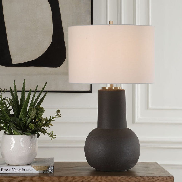 Uttermost Robson Rustic Bronze Glaze Table Lamp With Crisp White Linen Shade