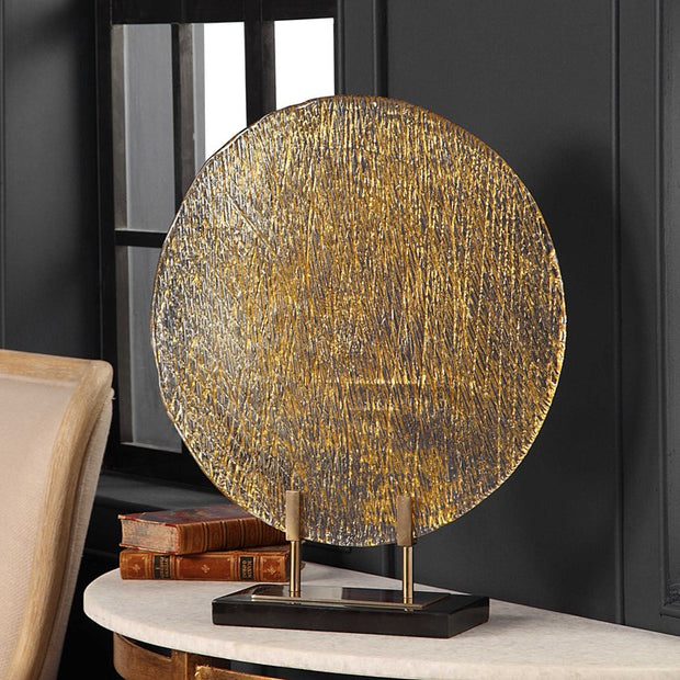 Uttermost Lavan Gold Art Glass Charger on Black Marble Base