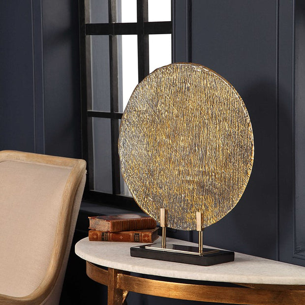 Uttermost Lavan Gold Art Glass Charger on Black Marble Base
