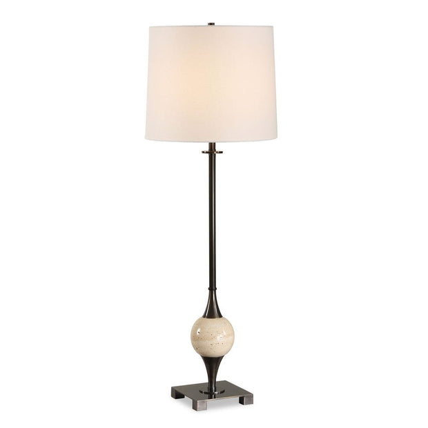 Uttermost Dempsey Dark Bronze With Travertine Orb Buffet Lamp