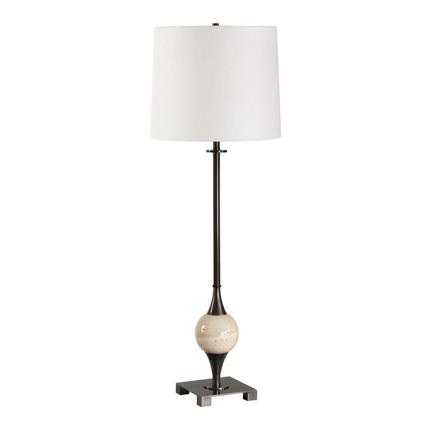 Uttermost Dempsey Dark Bronze With Travertine Orb Buffet Lamp