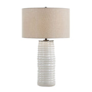 Uttermost Barat Distressed White Table Lamp With Dark Beige Linen Shade