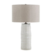 Uttermost Barat Distressed White Table Lamp With Dark Beige Linen Shade