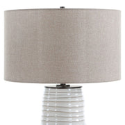 Uttermost Barat Distressed White Table Lamp With Dark Beige Linen Shade
