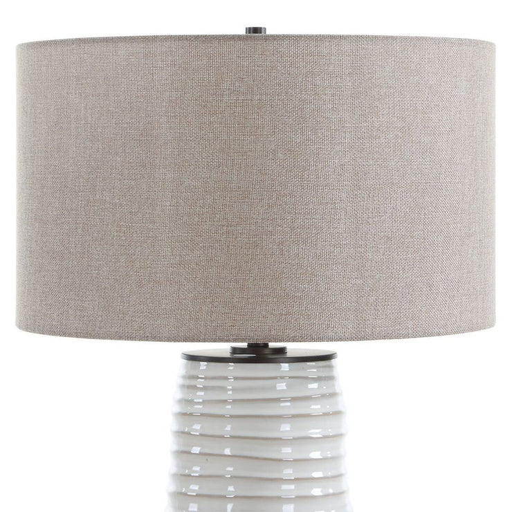 Uttermost Barat Distressed White Table Lamp With Dark Beige Linen Shade