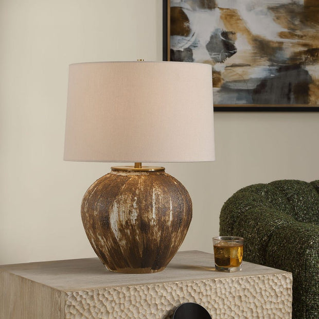 Uttermost McKinley Rustic Table Lamp With Warm White Linen Shade