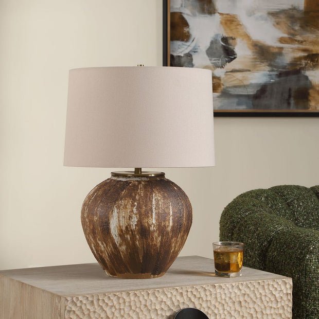 Uttermost McKinley Rustic Table Lamp With Warm White Linen Shade