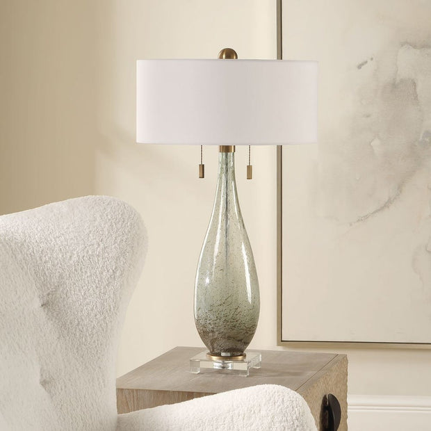 Uttermost Cardoni Smokey Fern- Green Glass Table Lamp