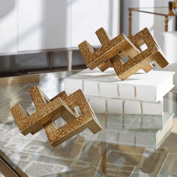 Uttermost Avan Antiqued Gold Iron Set of 2 Sculptures