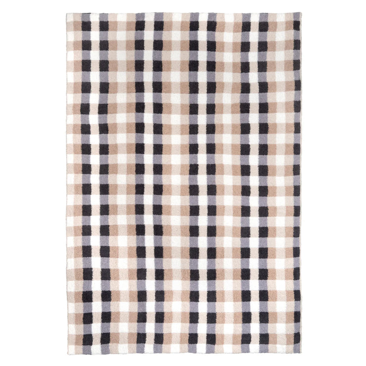 Kashwere Ultra Plush Gingham Cloud Throw Blanket ~ Malt, Creme, Teddy, Slate & Steel