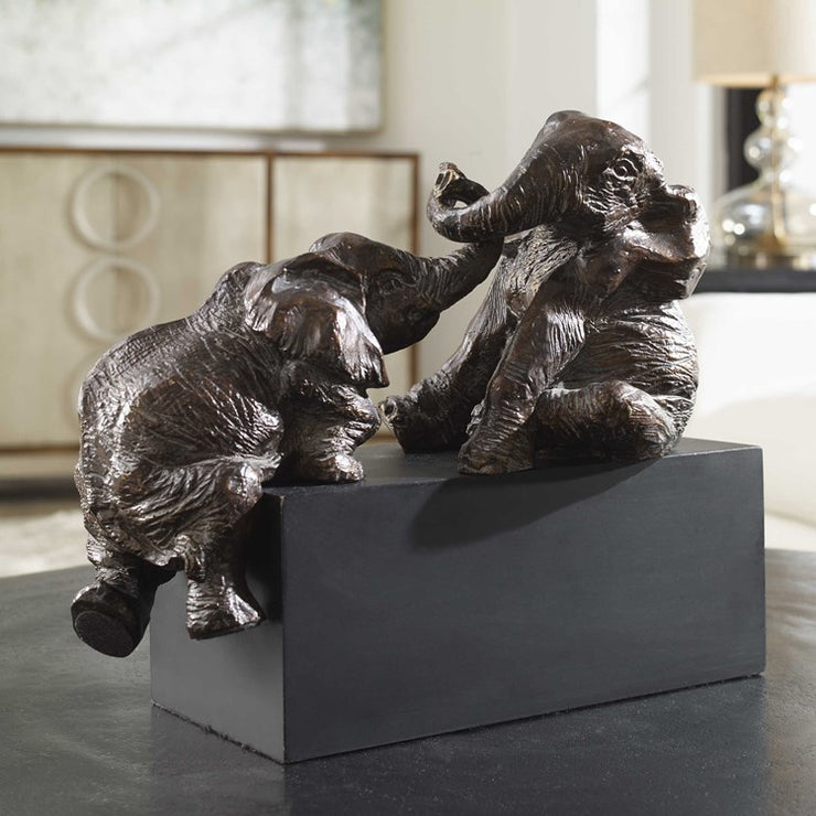 Uttermost Playful Pachyderms Antique Bronze Sculpture