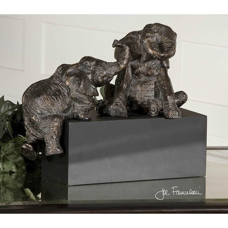 Uttermost Playful Pachyderms Antique Bronze Sculpture