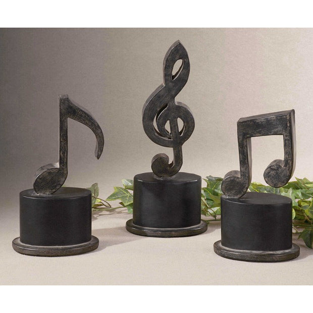 Uttermost Music Notes Aged Black Set of 3 Sculptures