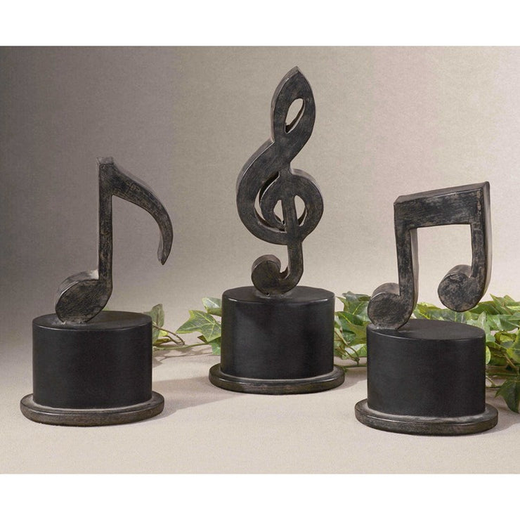 Uttermost Music Notes Aged Black Set of 3 Sculptures