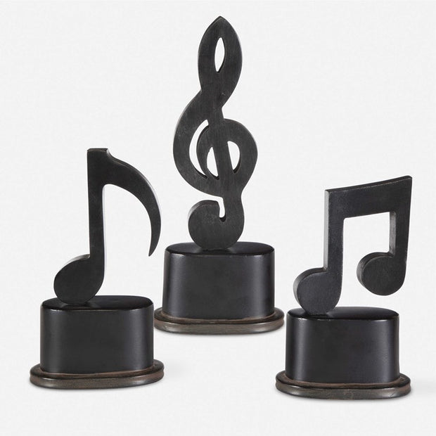Uttermost Music Notes Aged Black Set of 3 Sculptures