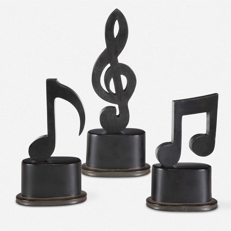 Uttermost Music Notes Aged Black Set of 3 Sculptures