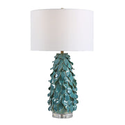 Uttermost Mina Aged Teal Blue Table Lamp With Crisp White Linen Shade
